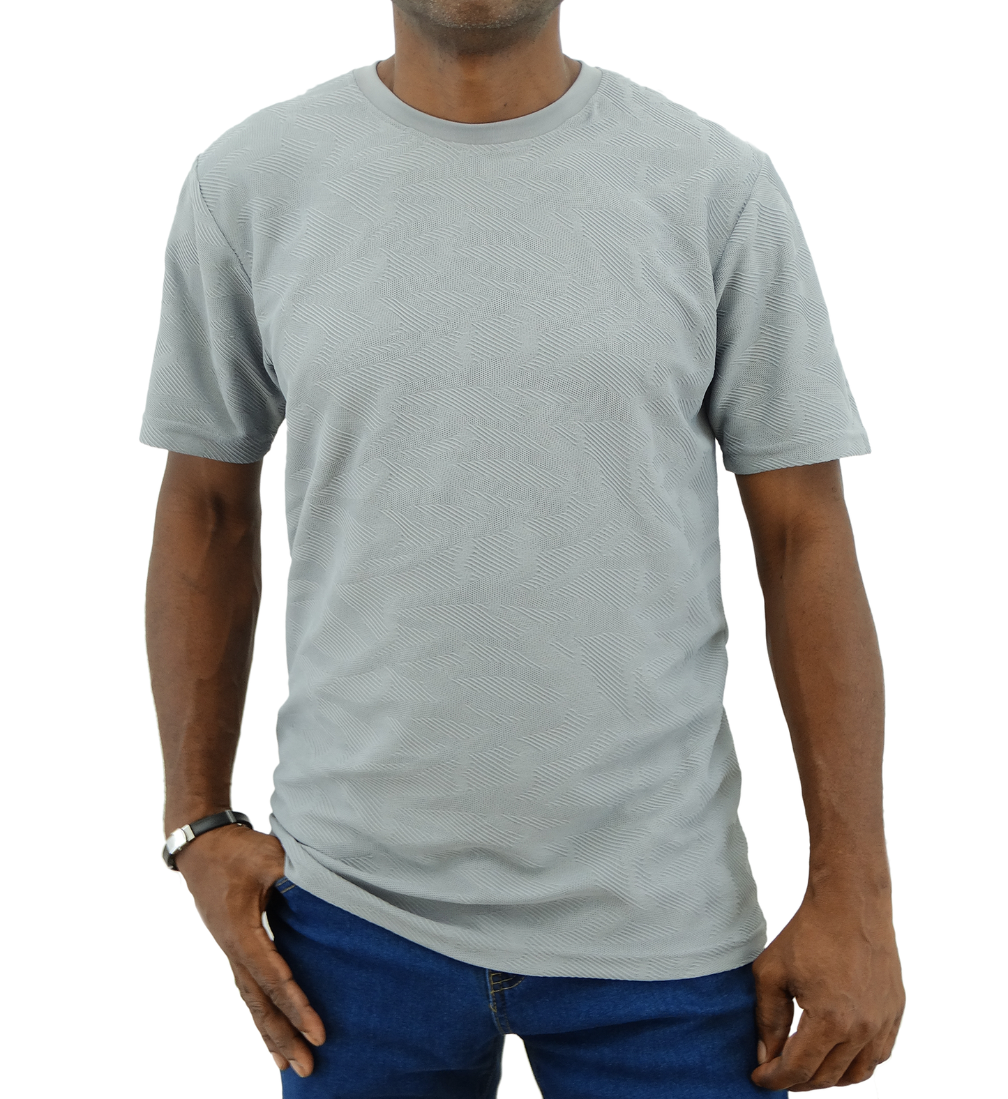 FSS1559,Just Blu, Men Embossed Round-Neck T-Shirt
