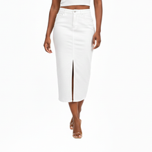 GUJ7071WT, Gusto - Women's Pocketed Split Front Denim Skirt S-XL White