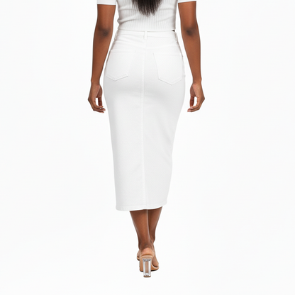 GUJ7071WT, Gusto - Women's Pocketed Split Front Denim Skirt S-XL White