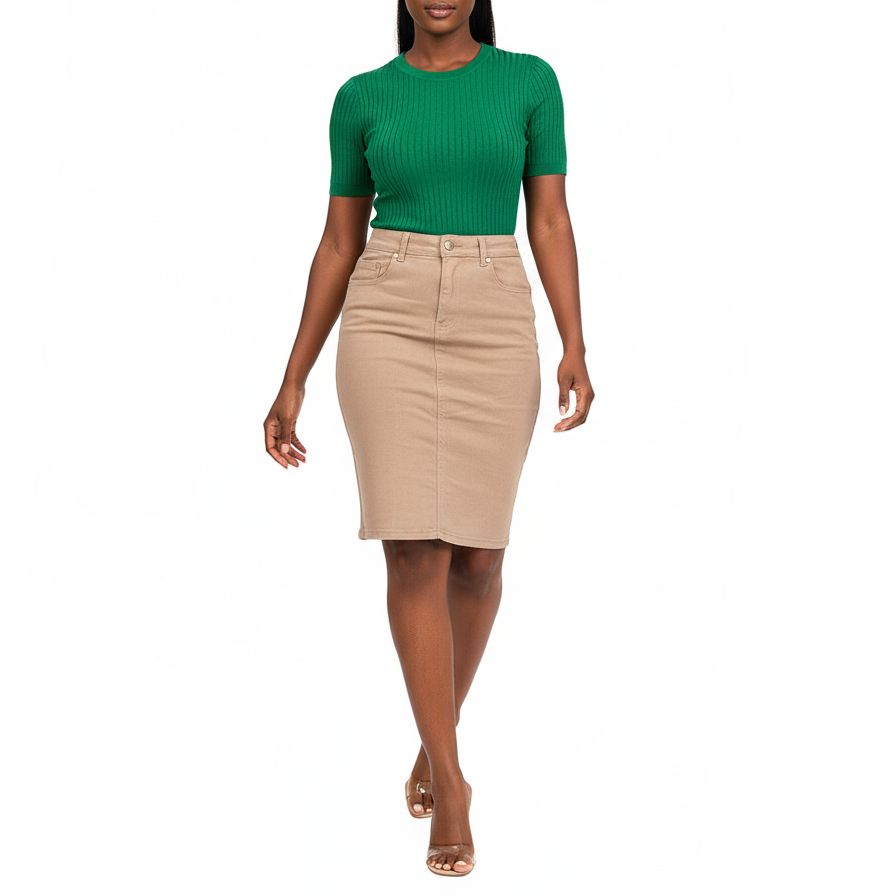 GUJ7131, Gusto - Women's Pocketed Denim Skirt (S-XL)