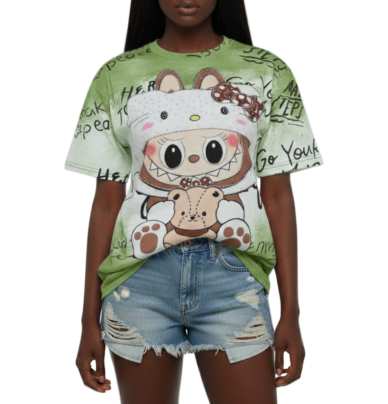 TA5683, Angelus Ladies Graffiti Character Print Oversized T-Shirt