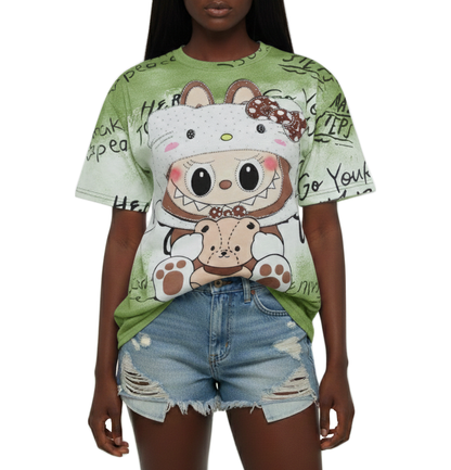 TA5683, Angelus Ladies Graffiti Character Print Oversized T-Shirt