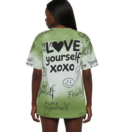 TA5683, Angelus Ladies Graffiti Character Print Oversized T-Shirt