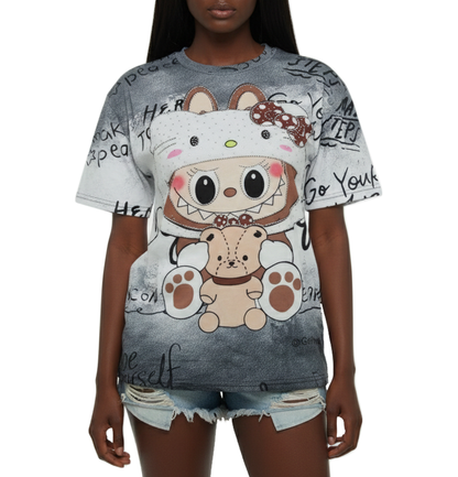 TA5683, Angelus Ladies Graffiti Character Print Oversized T-Shirt