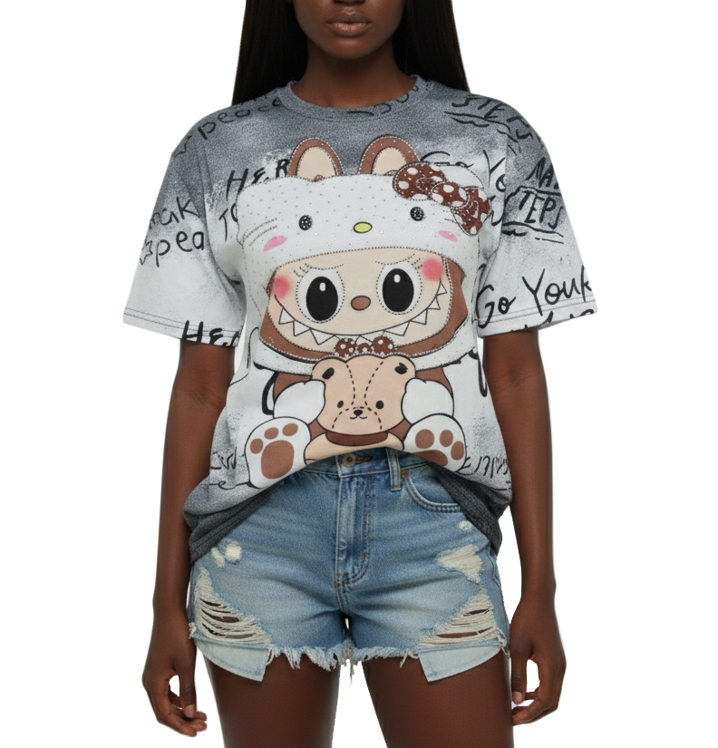TA5683, Angelus Ladies Graffiti Character Print Oversized T-Shirt