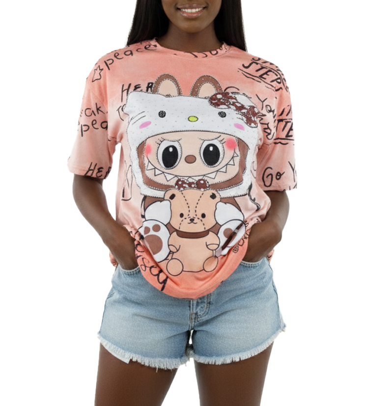 TA5683, Angelus Ladies Graffiti Character Print Oversized T-Shirt