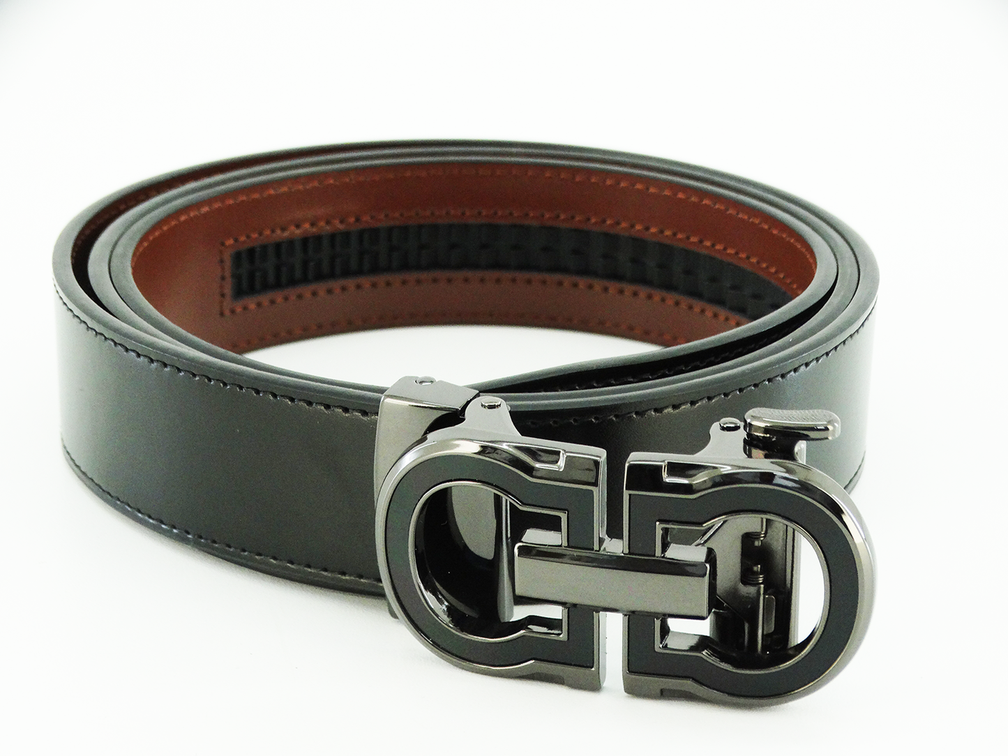 V511, Valentini Leather Track Belt - BLACK