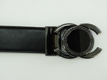 V533B, Valentini Men's Leather Track Belt (44) - BLACK