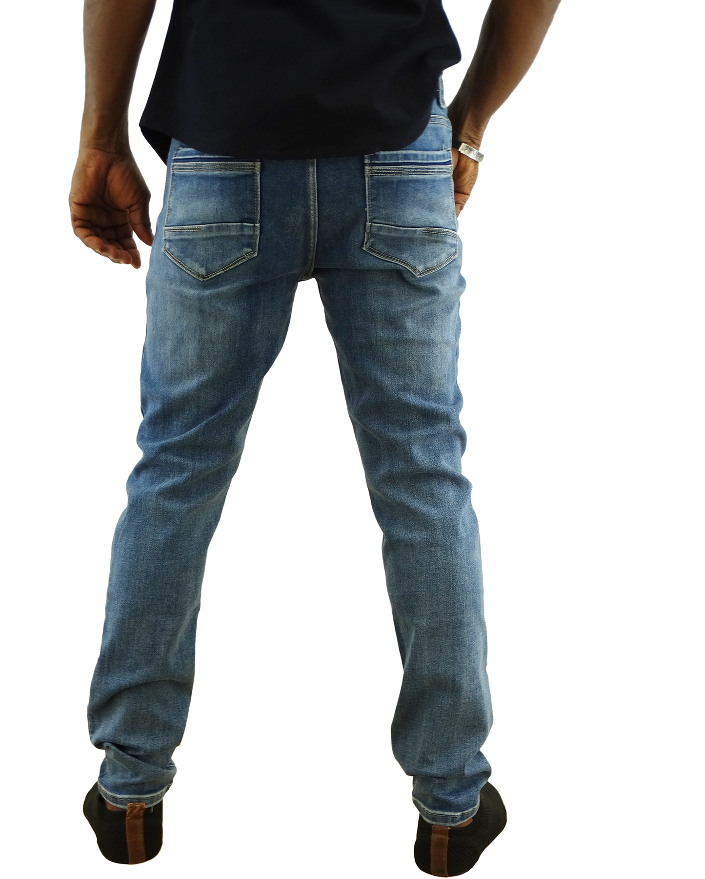 W54, Men's British Denim Straight Stretch Jeans - Med Blue (30-40)