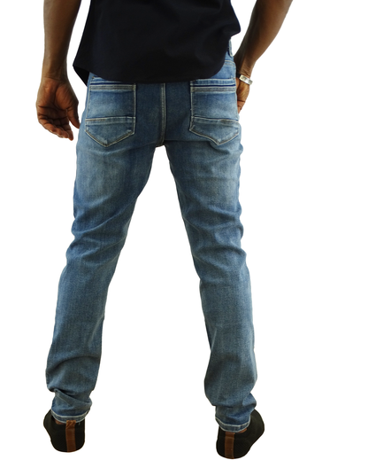 W54, Men's British Denim Straight Stretch Jeans - Med Blue (30-40)