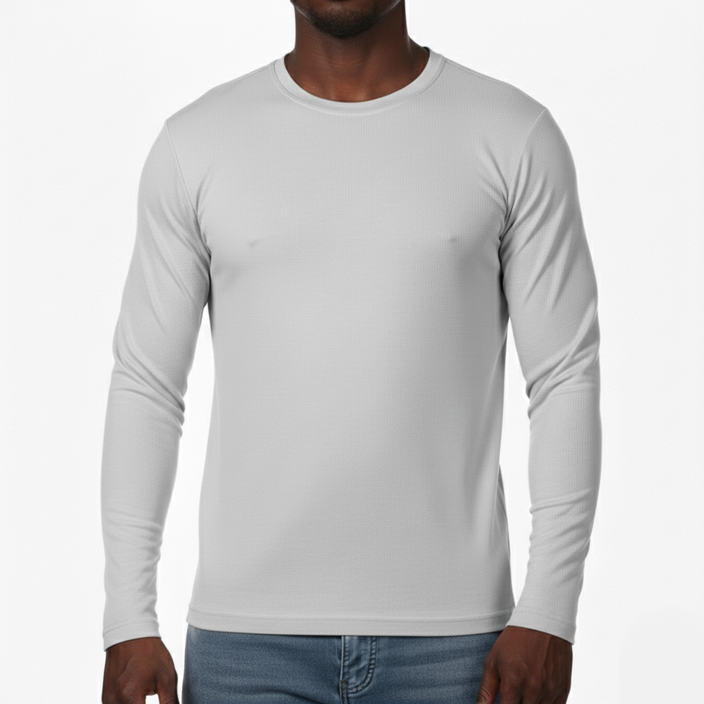AS424, Men L/Sleeve Round-Neck Embossed T-Shirts