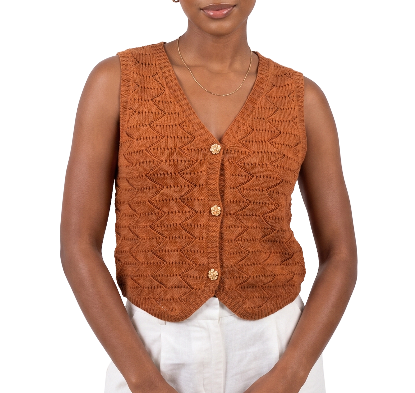AS611, Cozzi - Women's V-Neck Sleeveless Knit Top