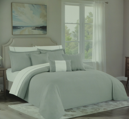 BCSQ46479B, Gather Hem - 10Pc Queen Comforter Set - Pale Grey