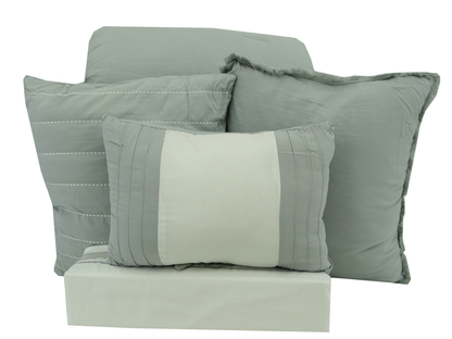 BCSQ46479B, Gather Hem - 10Pc Queen Comforter Set - Pale Grey