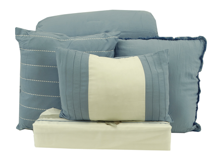 BCSQ49553A, Gather Hem - 10Pc Queen Comforter Set - Rain Blue