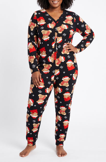 SFRMPLS25X, Unbearably Cute - Women's Yummy Xmas Onesie Black (PLUS)
