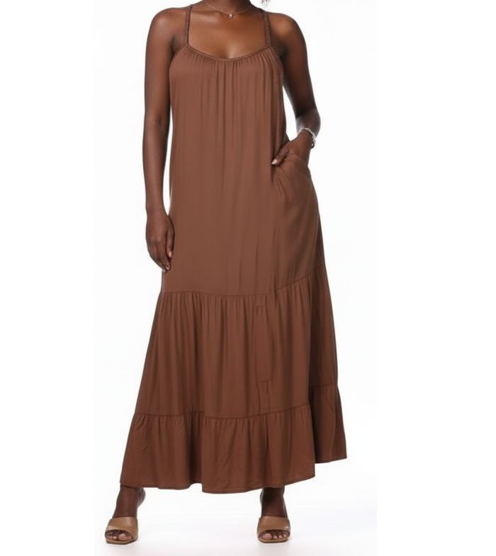 CL548, Cozzi Ladies Sleeveless Maxi-Length Tiered Dress S-XL – Maxie  Department Store