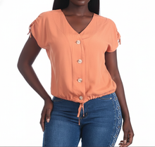 CL553, Cozzi - Ladies Cap Sleeve Top button down top S-XL