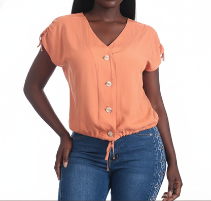 CL553, Cozzi - Ladies Cap Sleeve Top button down top S-XL