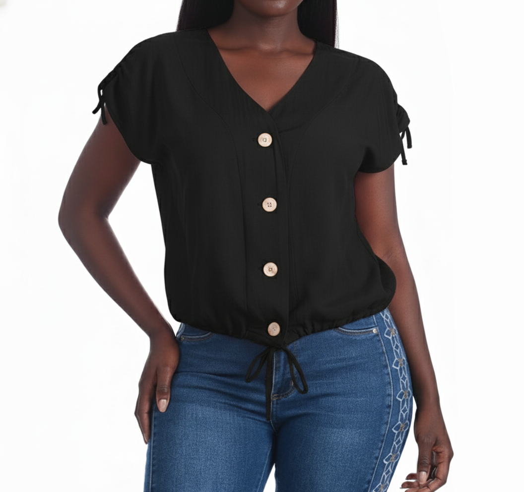 CL553, Cozzi - Ladies Cap Sleeve Top button down top S-XL