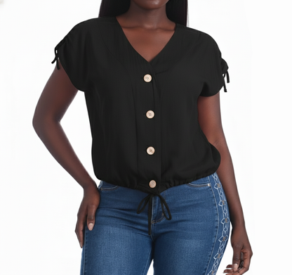 CL553, Cozzi - Ladies Cap Sleeve Top button down top S-XL