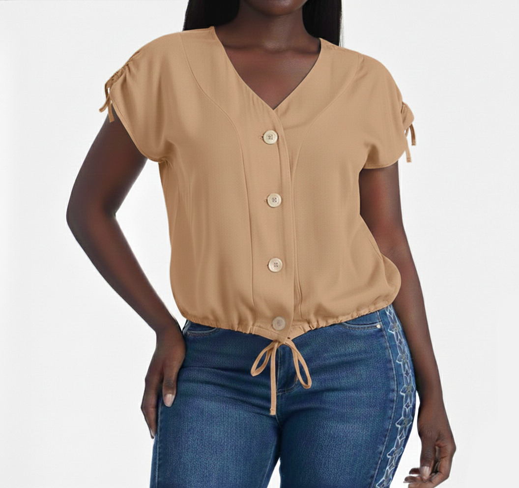 CL553, Cozzi - Ladies Cap Sleeve Top button down top S-XL