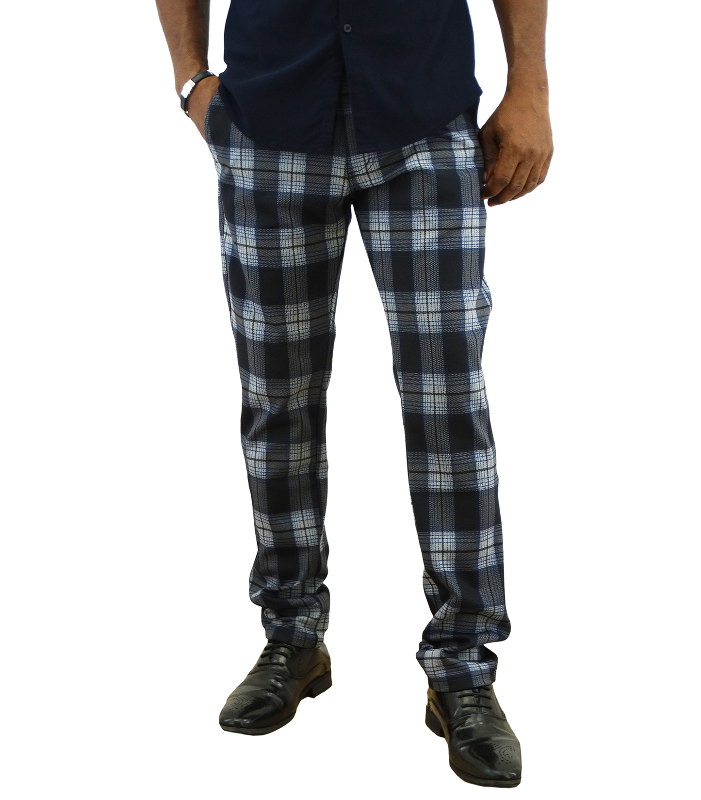 CM3424, Men's British Denim Plaid Slim Fit Pants (30-40)