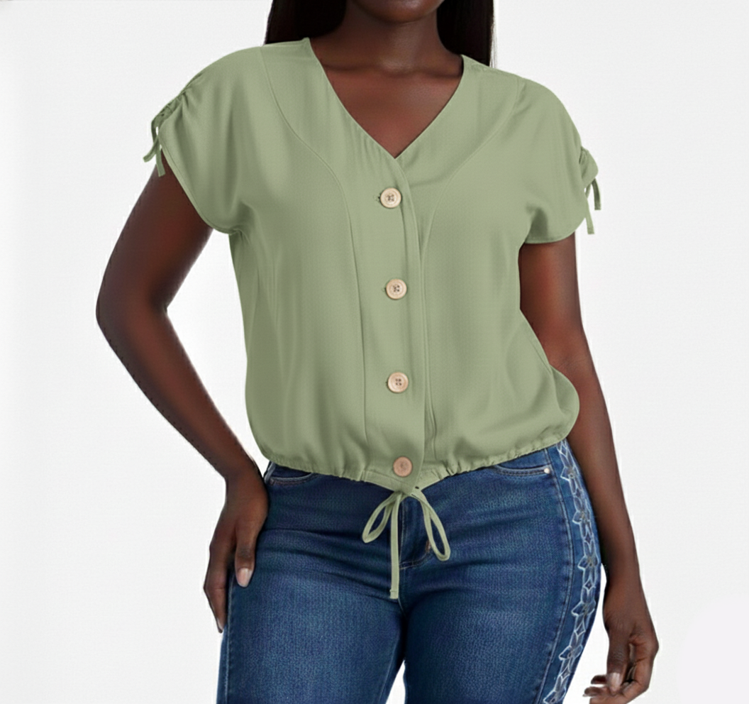 CL553, Cozzi - Ladies Cap Sleeve Top button down top S-XL