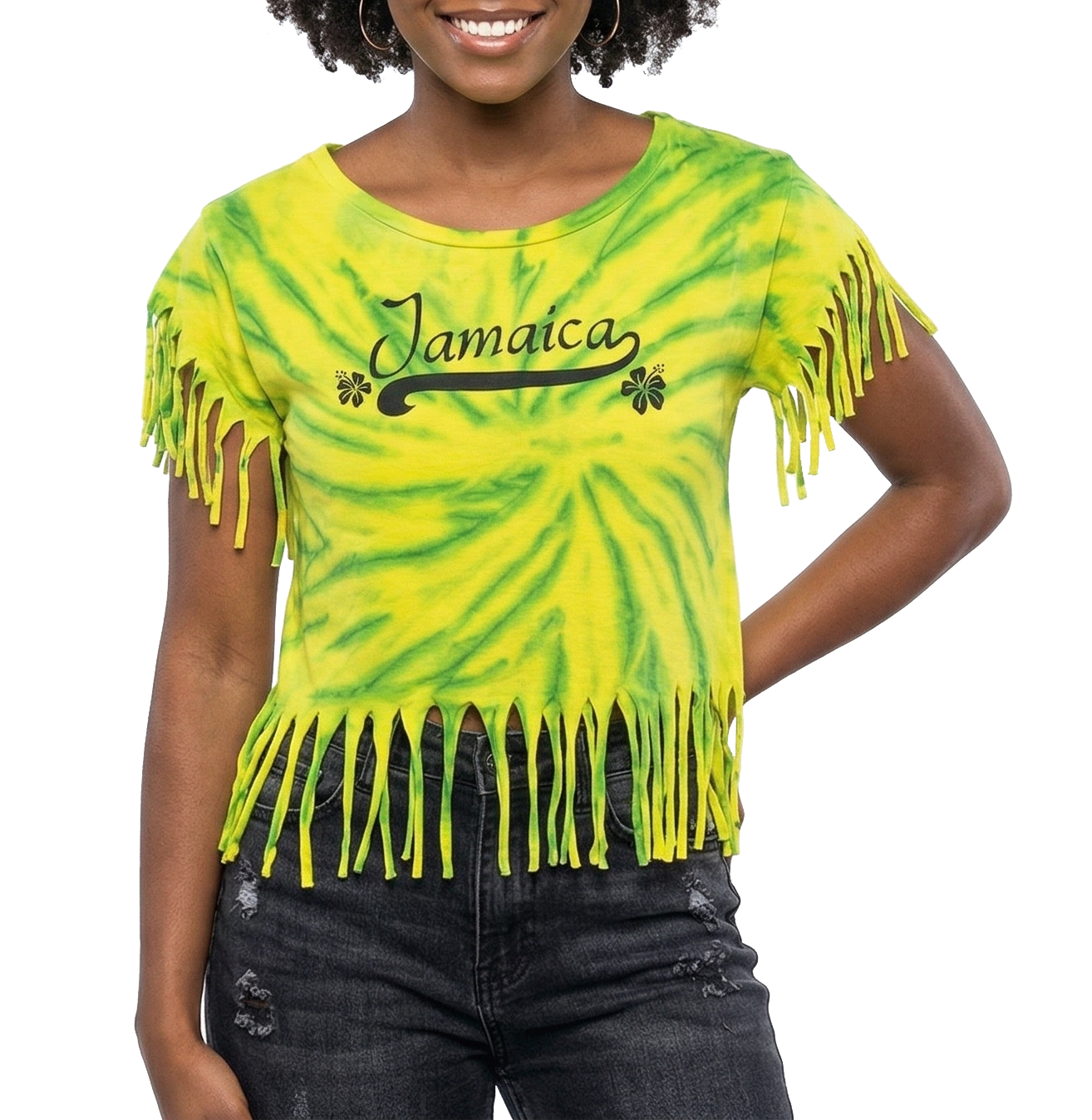 ME-15800, Ladies Tie-Dye Fringe Jamaican Blouse