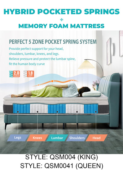 QSM004, Ekhaya Design King Mattress 193x203x30cm Hybrid Pocketed Springs + Memory Foam