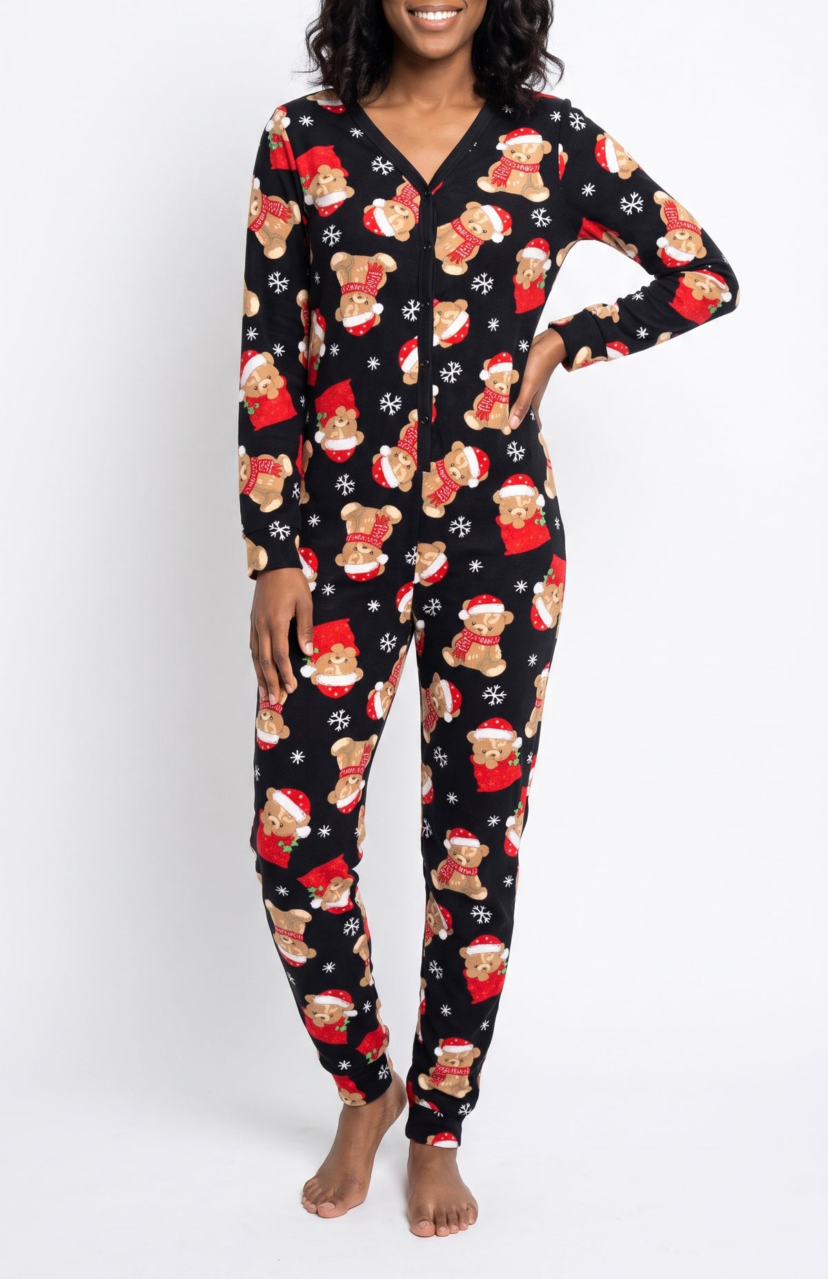 SFRMPLS25, Unbearably Cute - Women's Yummy Xmas Onesie Black S-XL