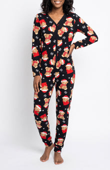 SFRMPLS25, Unbearably Cute - Women's Yummy Xmas Onesie Black S-XL