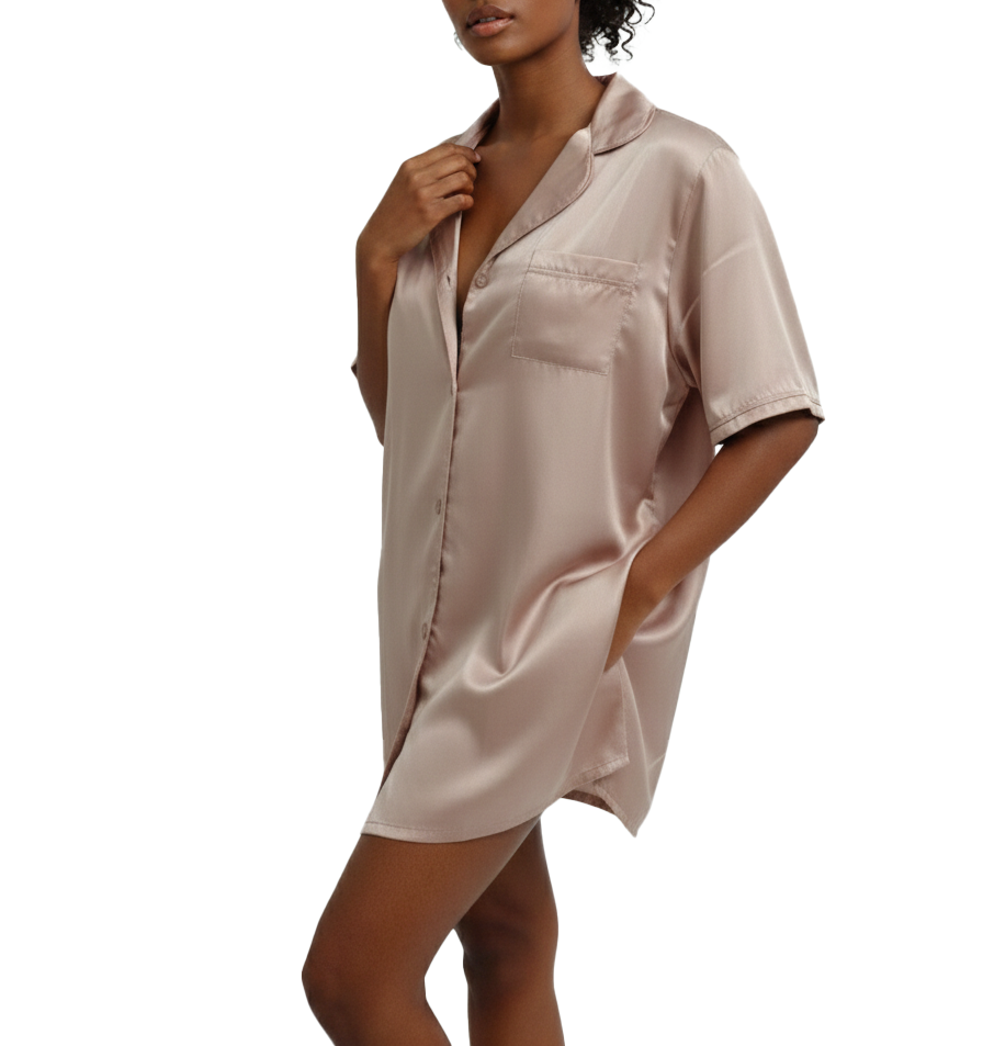 SOFSHIRT01, Ladies Satin Notch S/S Sleep Shirt S-XL
