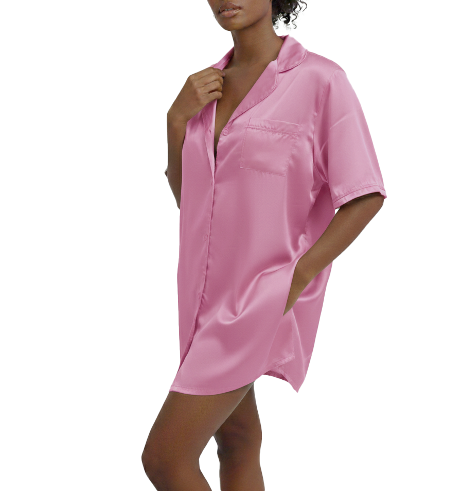 SOFSHIRT01, Ladies Satin Notch S/S Sleep Shirt S-XL