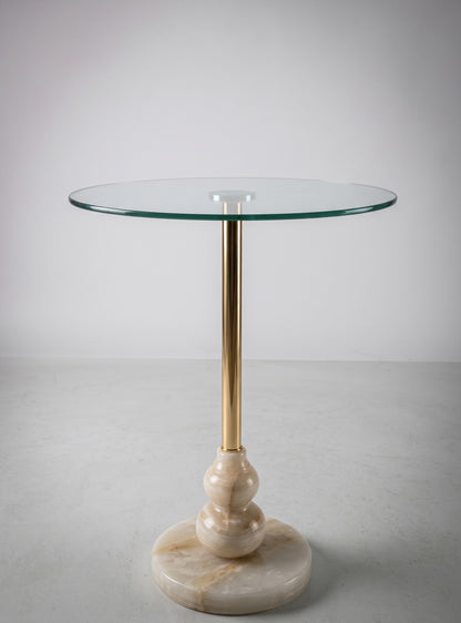 D044, Round Glass Accent Side Table w/ Marble Base