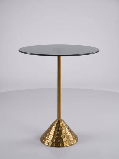 D042, Round Glass Accent End Table - Gold Finish Base