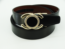 V533G, Valentini Men's Leather Track Belt - BLACK