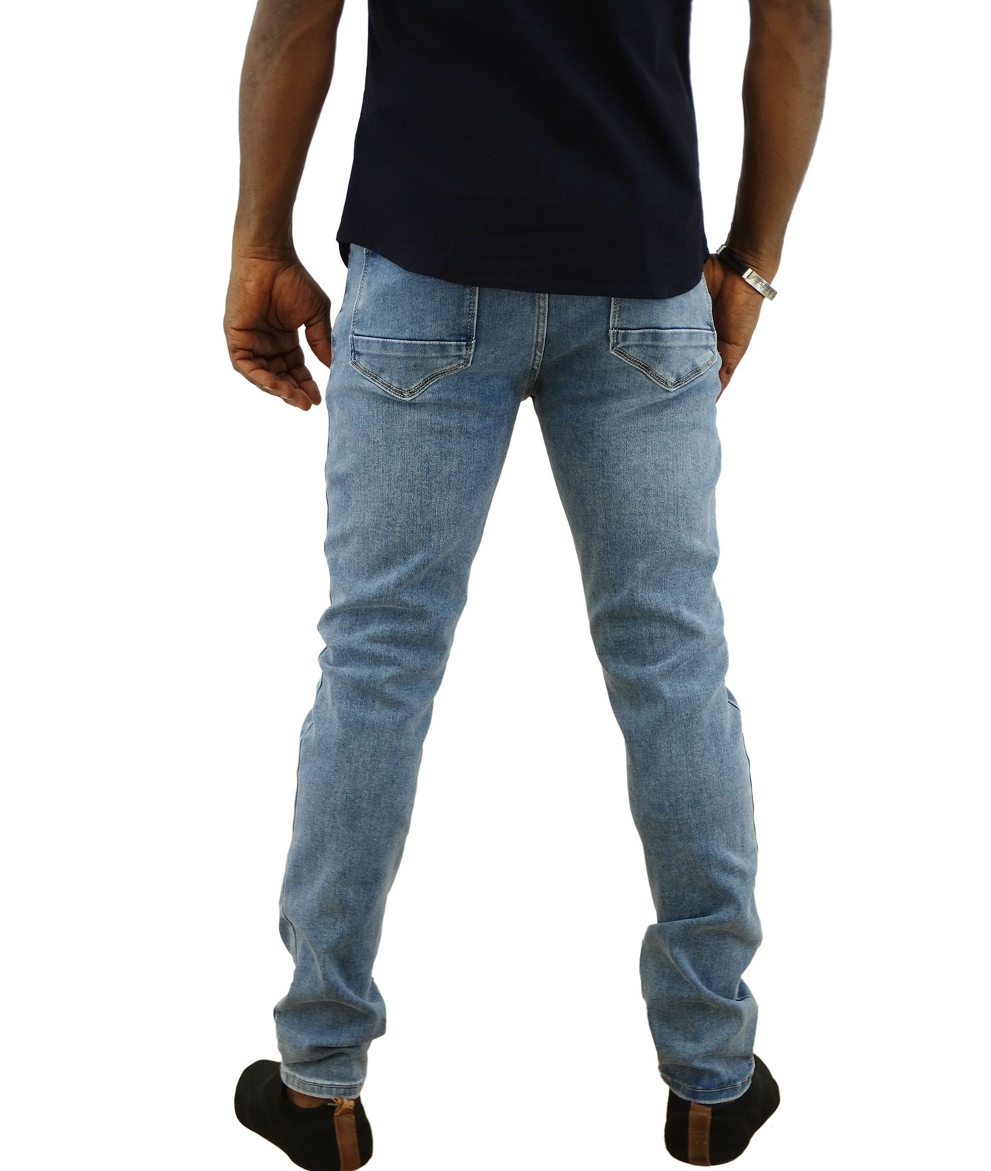 W56, Men's  British Denim Straight Stretch Jeans - Med Blue  (30-40)