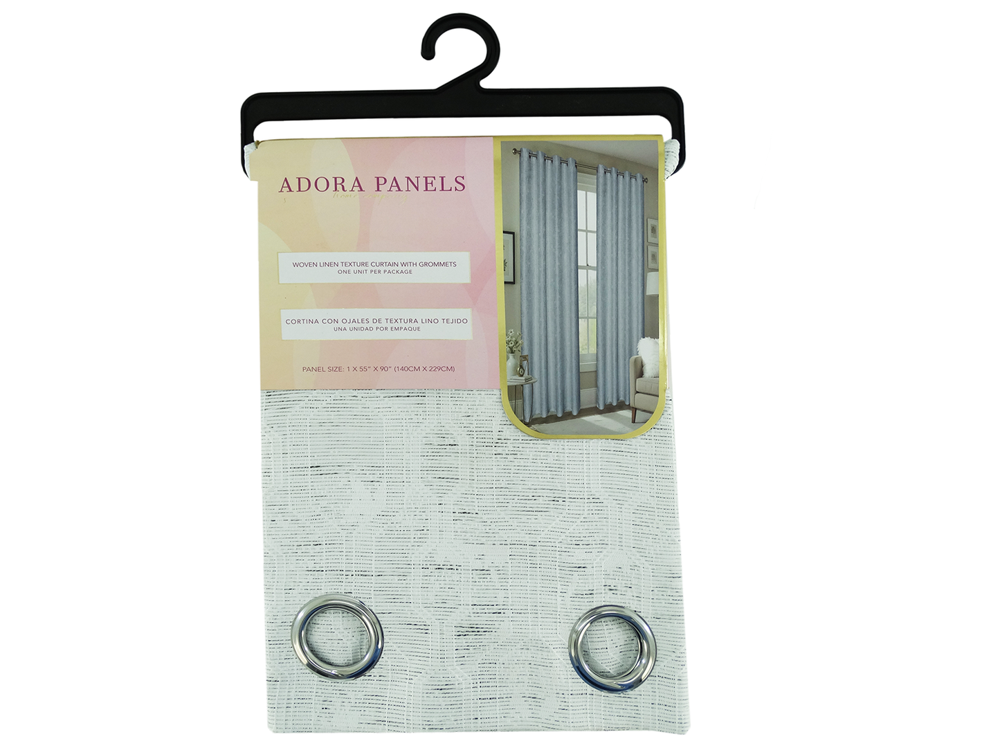 WPSG46844FB, Adora - Linen Hexagon Window Curtain 55" x 90" - Black