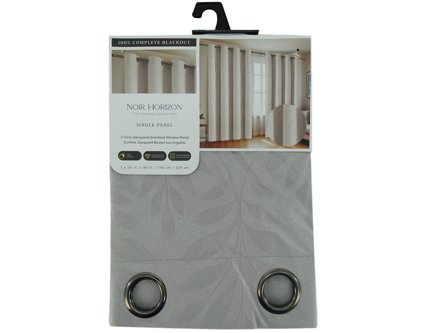 WPSG50708FB, Noir Horizon - Essenzia Raindrop Blackout Window Curtain 55" x 90" - Grey